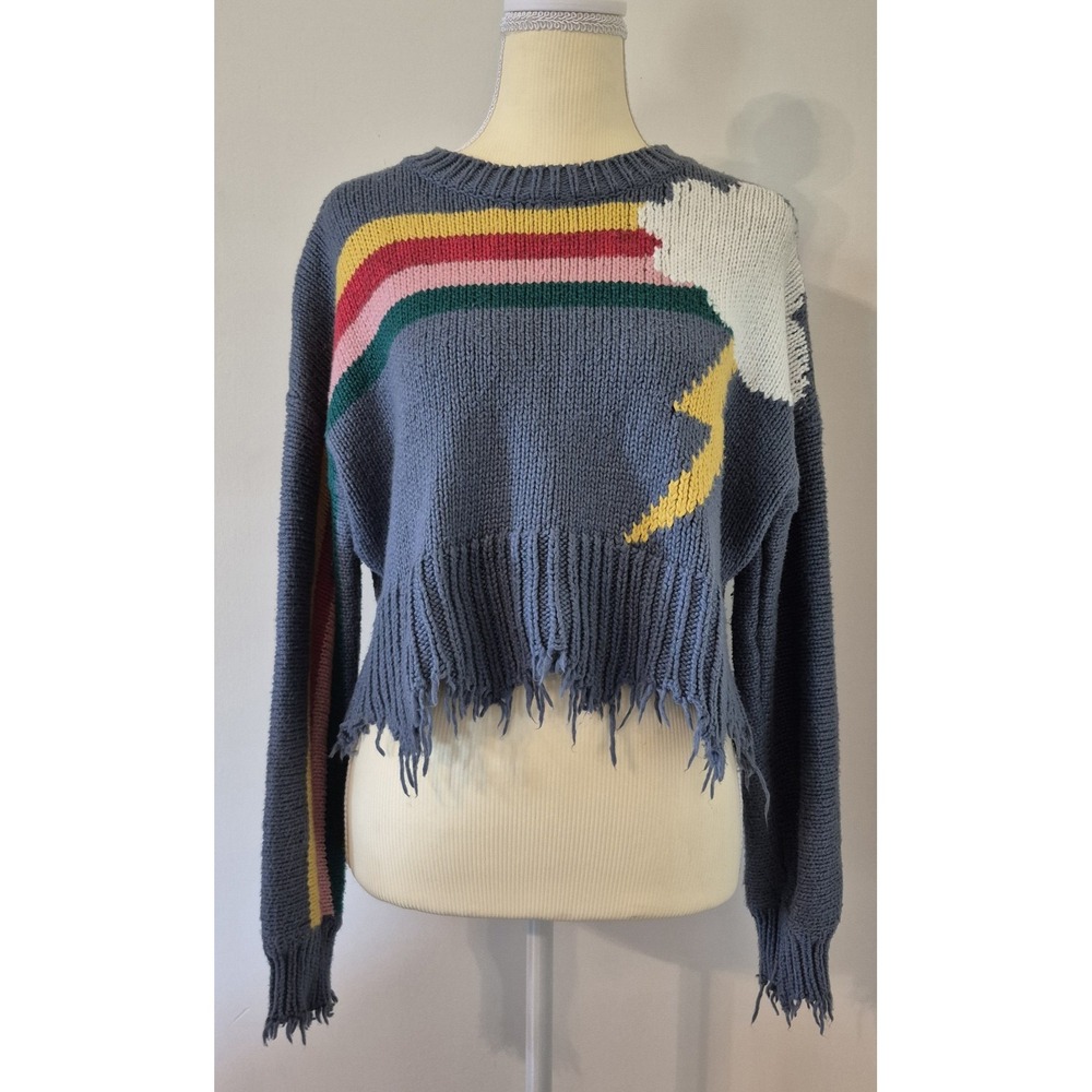 Wildfox Couture Rainbow Storm Sweater Knit Distressed Cropped 100% Cotton RARE